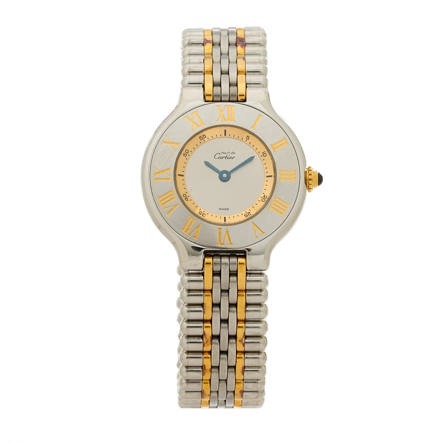 Cartier Stainless Steel 18K Yellow Gold 28mm Must De 21 Bullet Link Quartz Watch 1 of 4