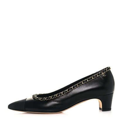 Chanel Lambskin Grosgrain Chain Cap Toe Pumps 39 Black 1 of 8