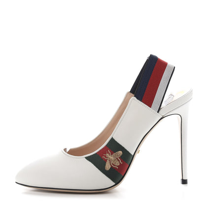 Gucci Malaga Kid Web Sylvie High Heel Slingback Pumps 40 White 1 of 9