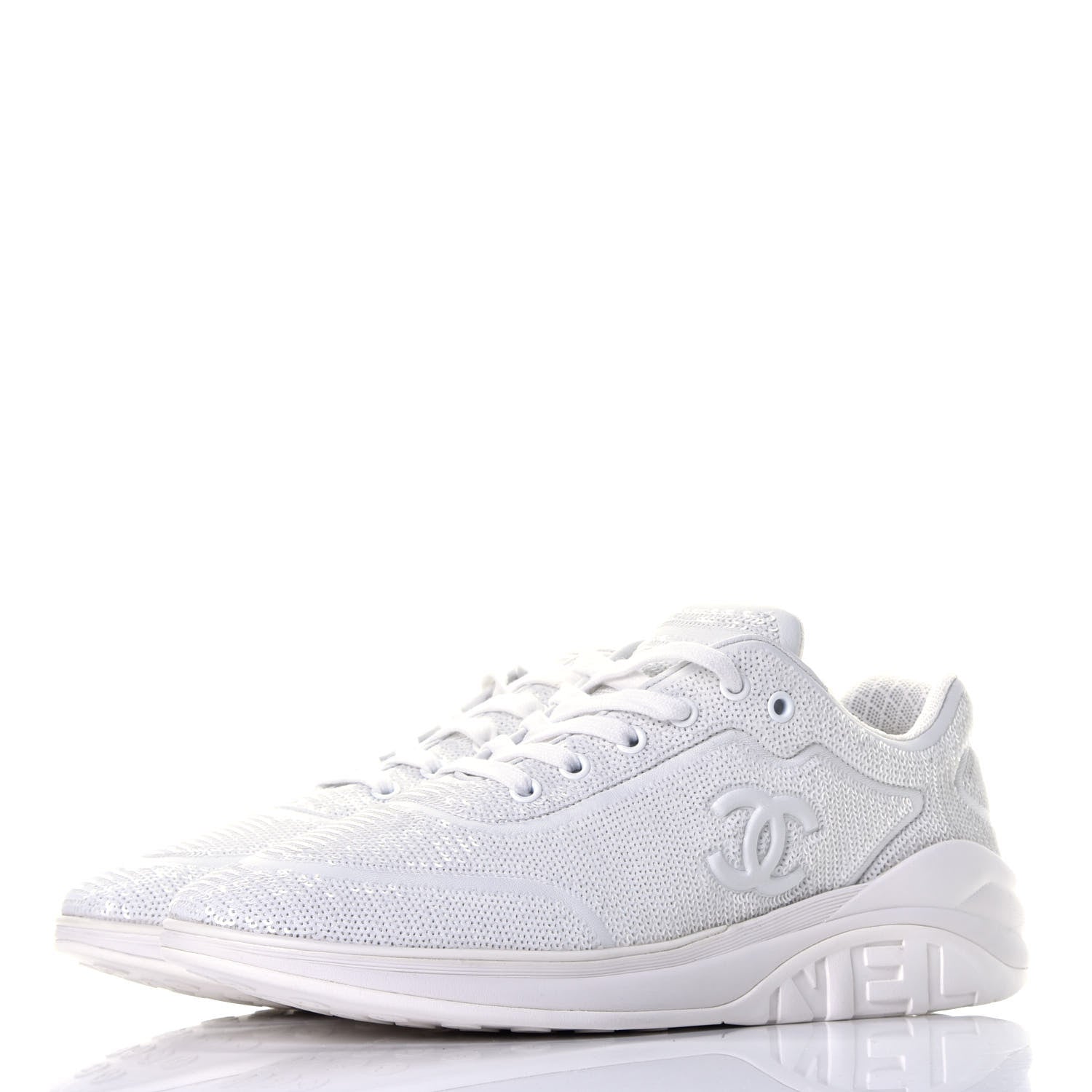 Chanel Sequin CC Sneakers 42 White 3 of 9