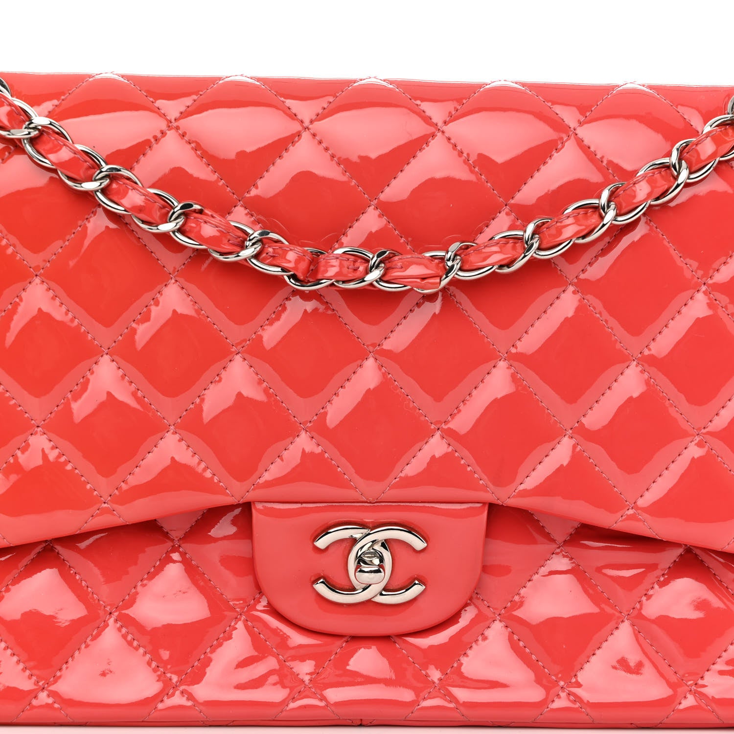 Chanel Patent Quilted Jumbo Double Flap Pink 8 of 12