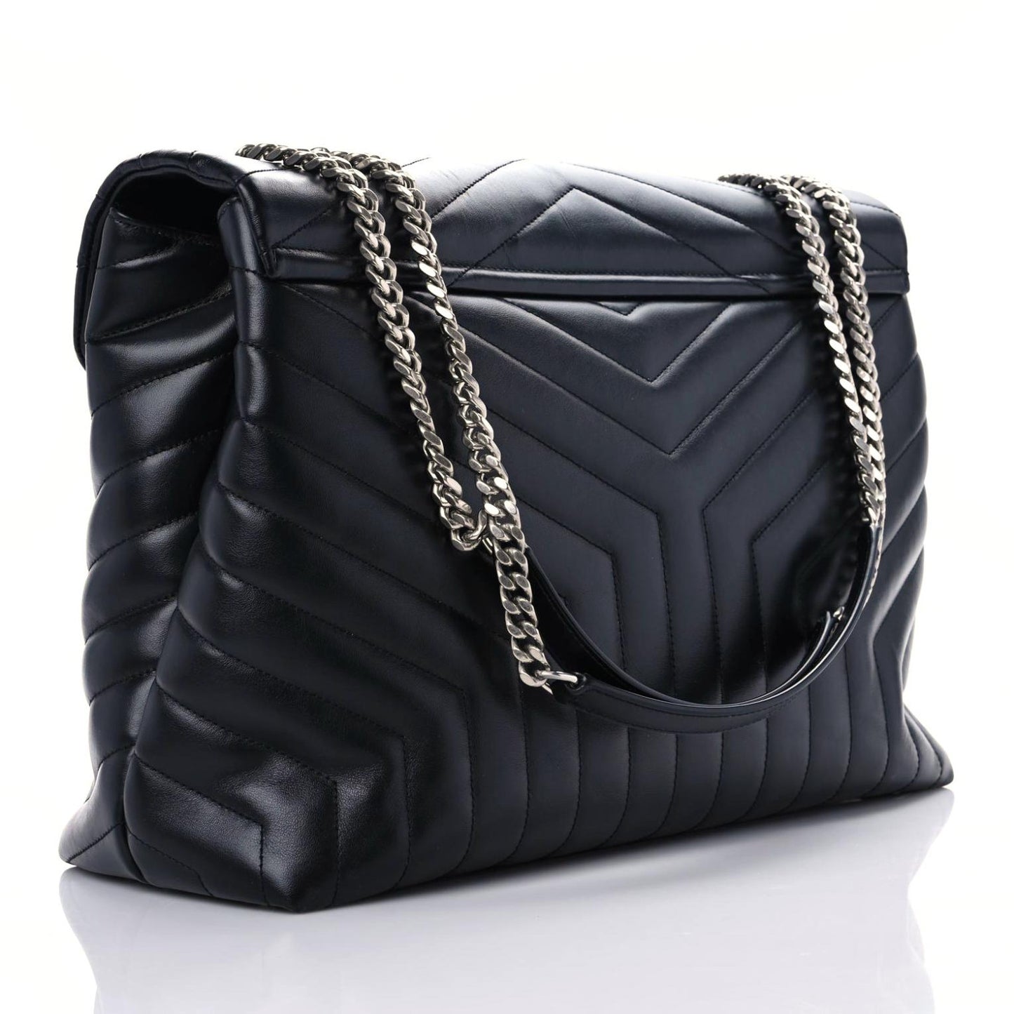 Calfskin Y Quilted Monogram Large Loulou Chain Satchel Black