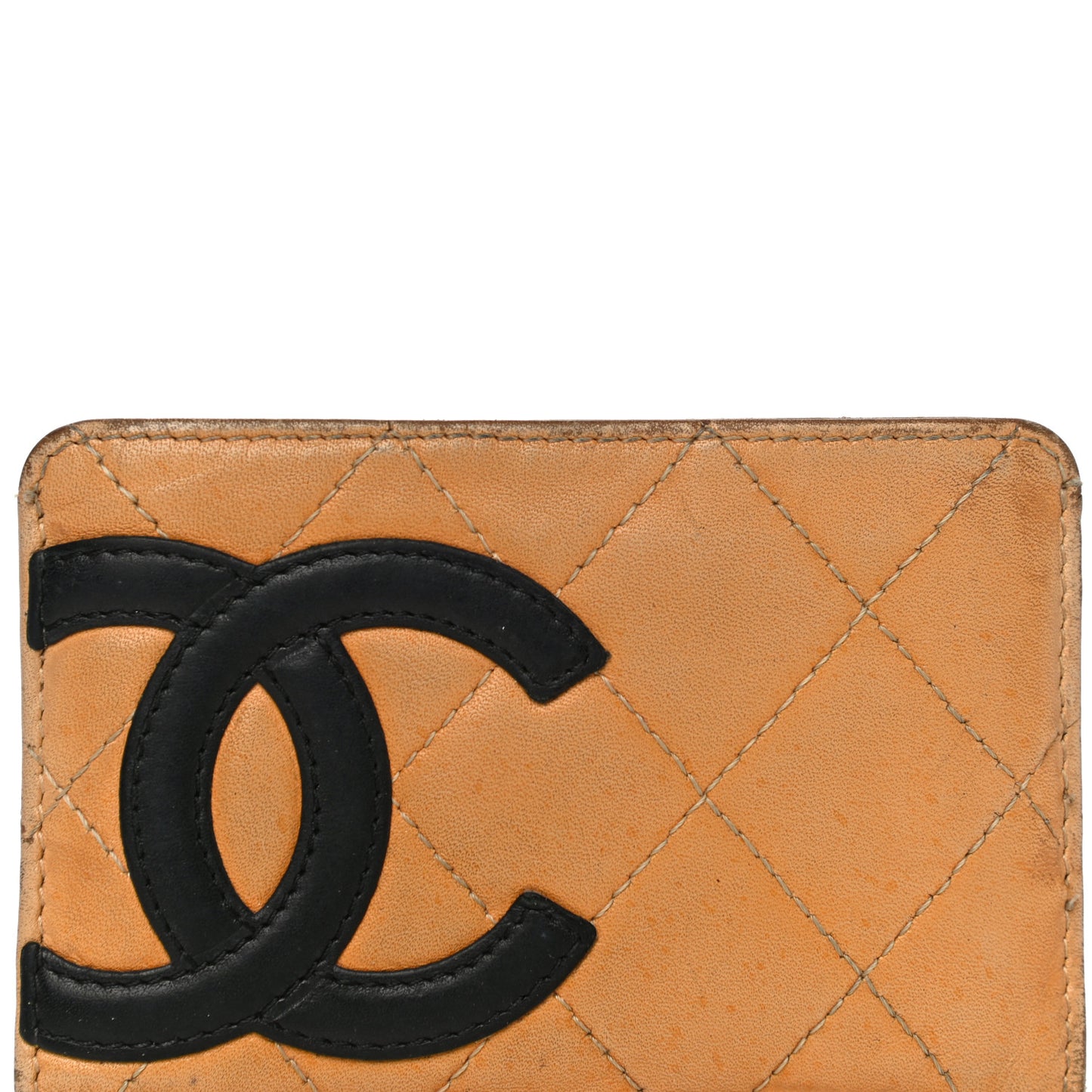 Calfskin Quilted Cambon Card Holder Beige Black