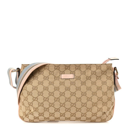Gucci Monogram Web Small Flat Messenger Crossbody Pink Blue 1 of 11