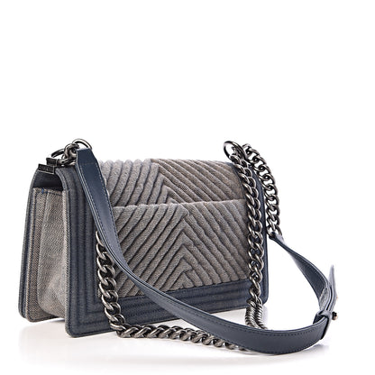 Chanel Denim Chevron Quilted Medium Boy Flap Blue 3 of 10