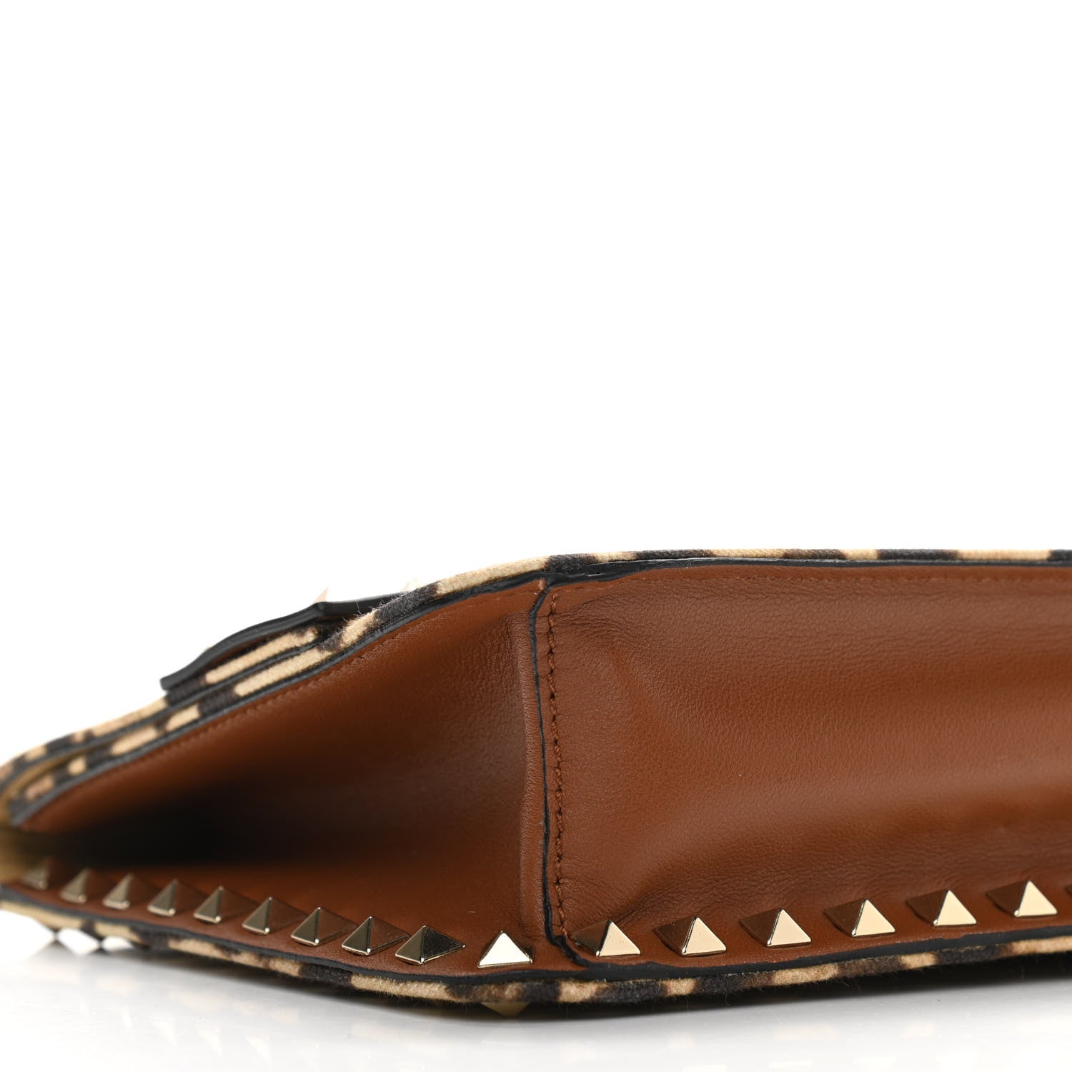 Valentino Garavani Canvas Leopard Print Rockstud Side Slip Wristlet Clutch Tan 8 of 9
