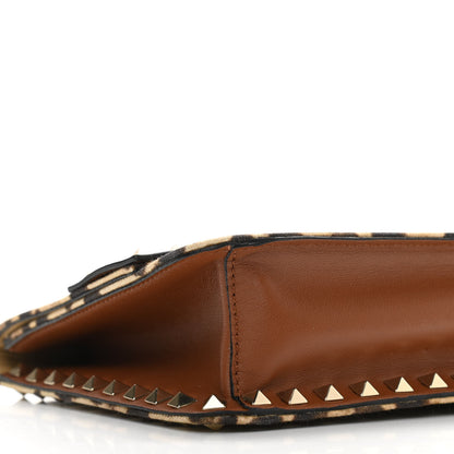 Valentino Garavani Canvas Leopard Print Rockstud Side Slip Wristlet Clutch Tan 8 of 9