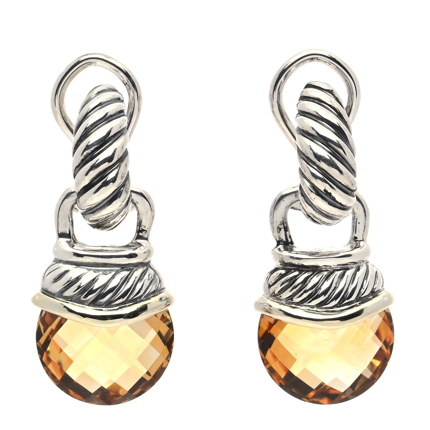 David Yurman Sterling Silver 14K Yellow Gold Citrine Acorn Earrings 1 of 5