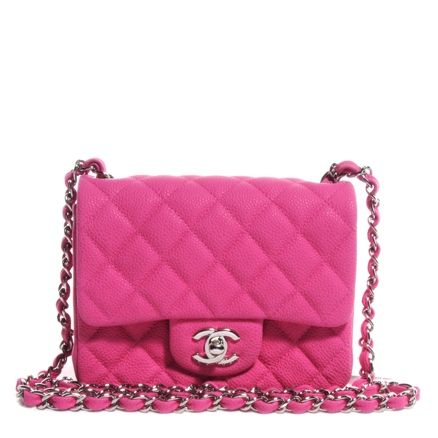 Iridescent Caviar Quilted Mini Flap Hot Pink