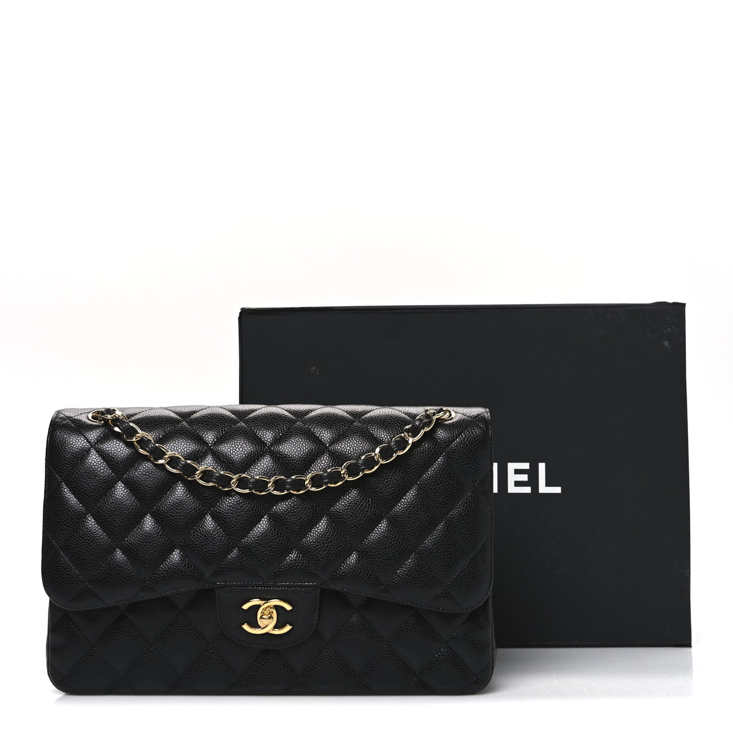Caviar Quilted Jumbo Double Flap Black