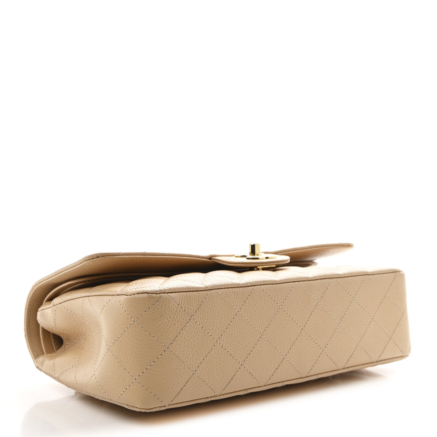 Caviar Quilted Medium Double Flap Beige