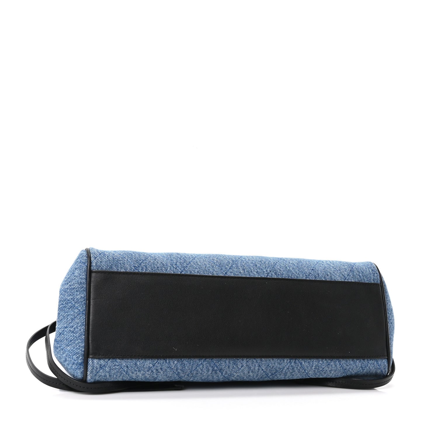 Calfskin Denim Stitched Urban Essentials Small Shopping Bag Blue Black