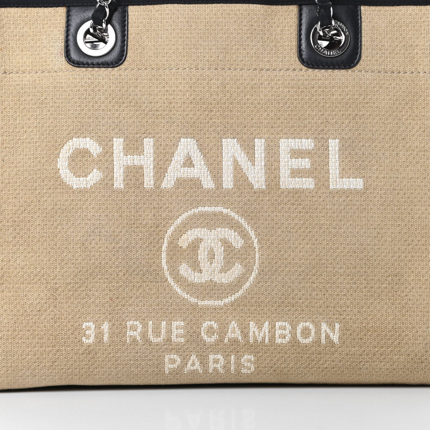 Chanel Canvas Small Deauville Tote Beige Black 8 of 15