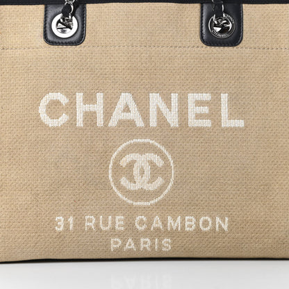 Chanel Canvas Small Deauville Tote Beige Black 8 of 15
