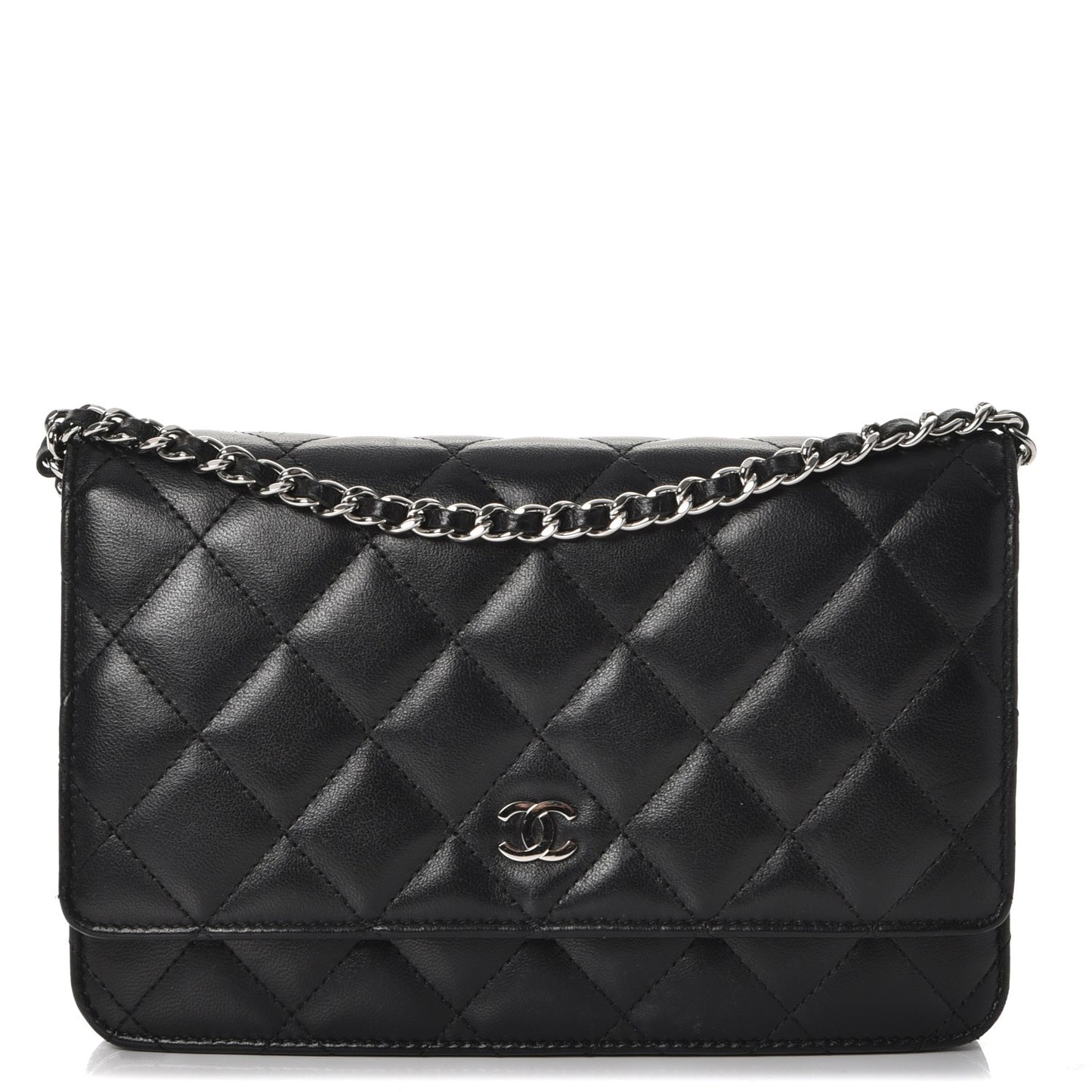 Lambskin Quilted Wallet On Chain WOC Black