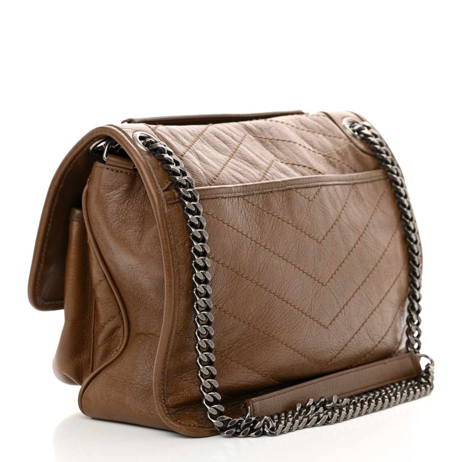 Saint Laurent Crinkled Calfskin Matelasse Monogram Medium Niki Chain Satchel Tan Brown 3 of 11