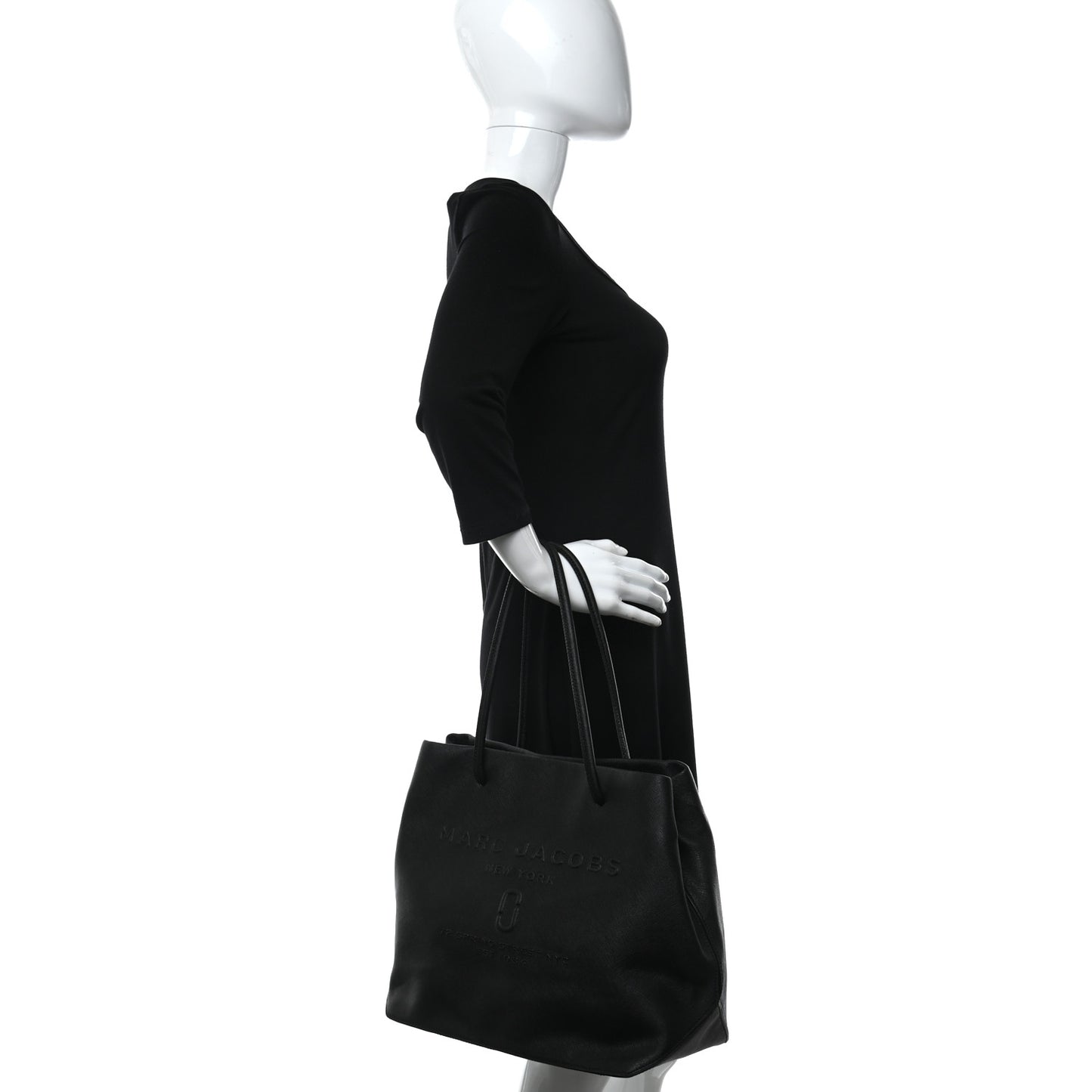 Calfskin Embossed Logo East West Shopper Tote Black