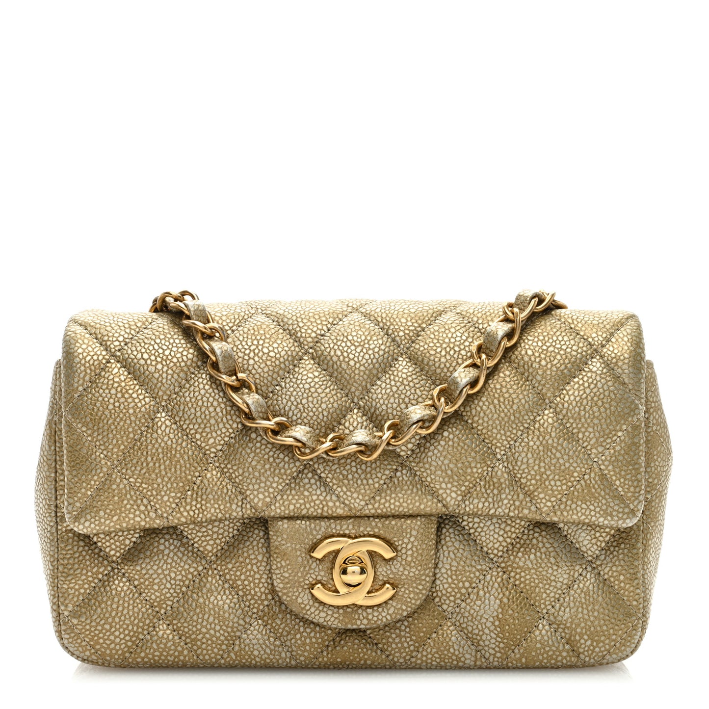 Metallic Caviar Quilted Mini Rectangular Flap Gold