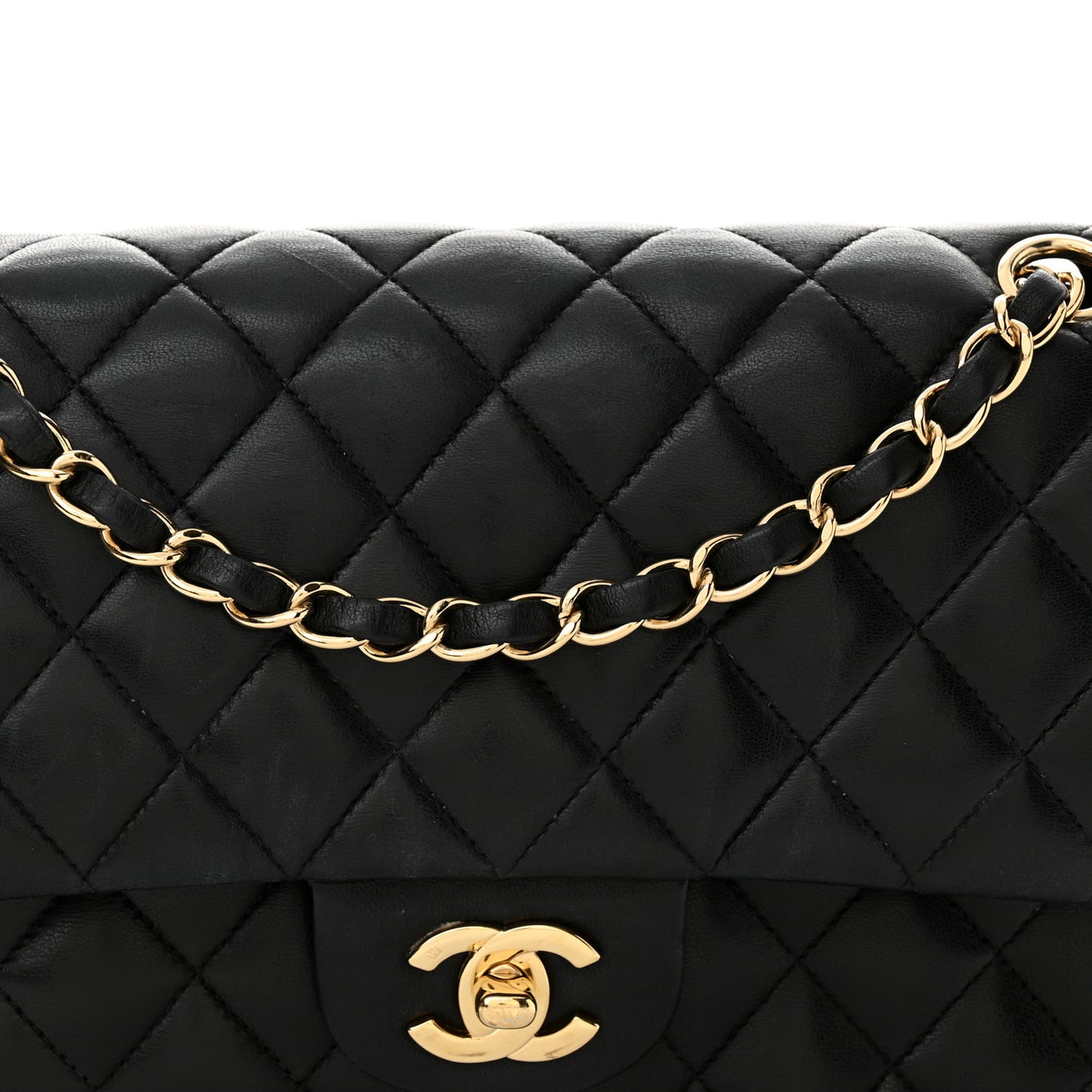 Lambskin Quilted Medium Double Flap Black