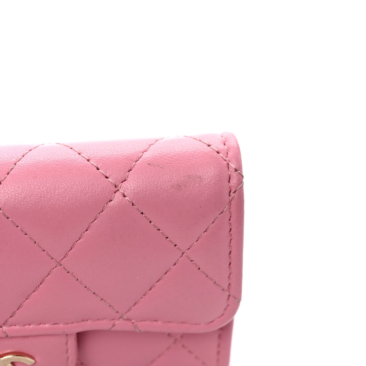 Lambskin Quilted Flap Card Holder Wallet Pink