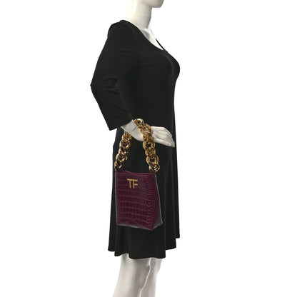 Tom Ford Calfskin Crocodile Embossed Mini Chain Bucket Bag Cranberry 2 of 8