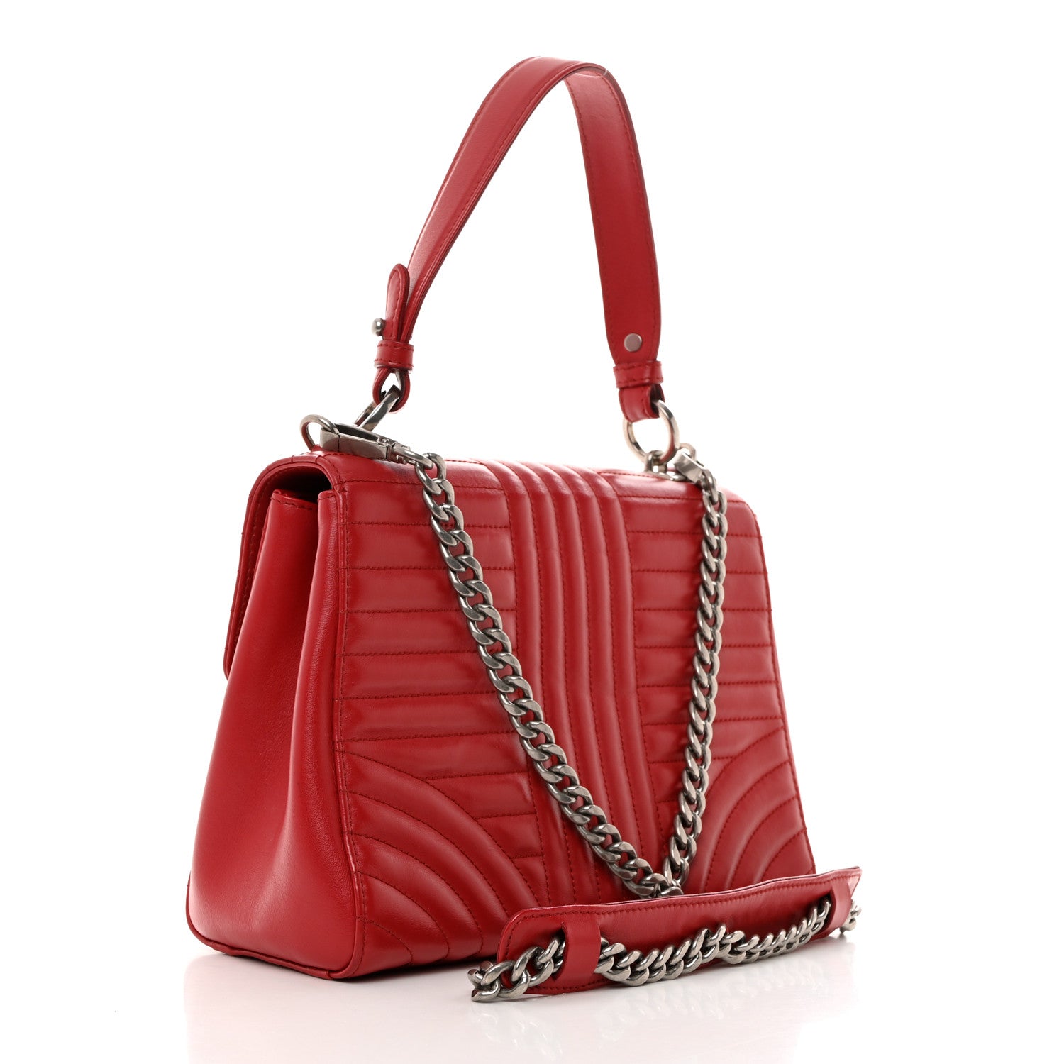 Prada Soft Calfskin Impunture Diagramme Flap Top Handle Bag Fuoco 2 of 11