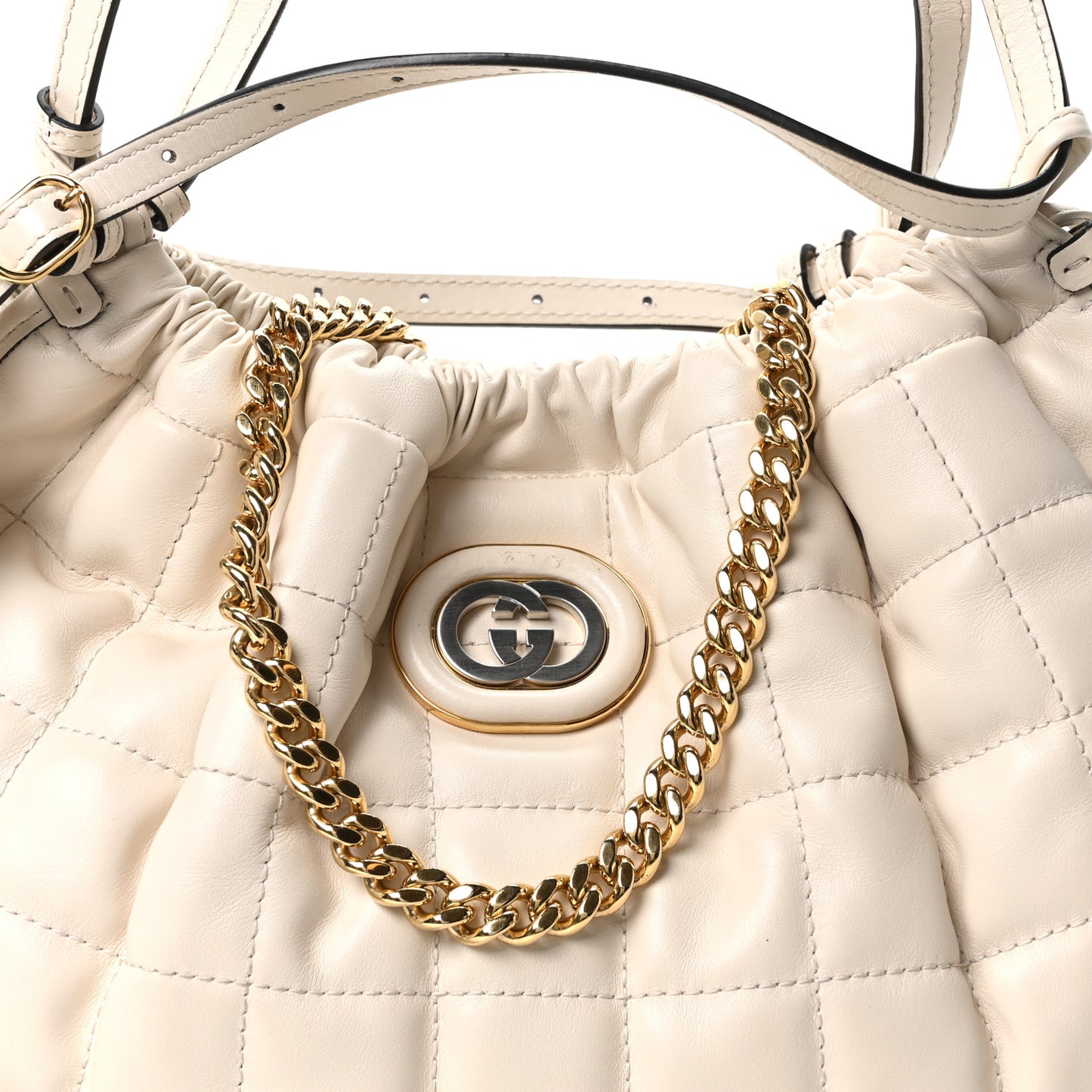 Calfskin Quilted Medium Deco Tote Bag Mystic White