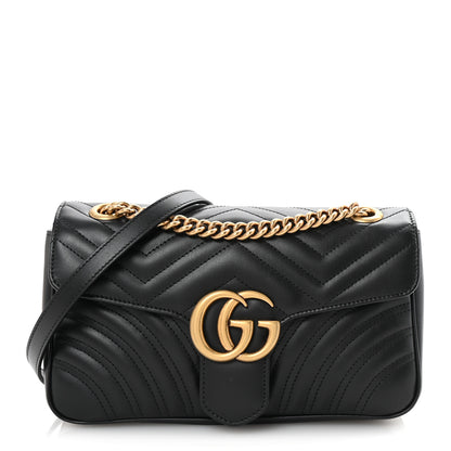 Gucci Calfskin Matelasse Small GG Marmont Shoulder Bag Black 1 of 10
