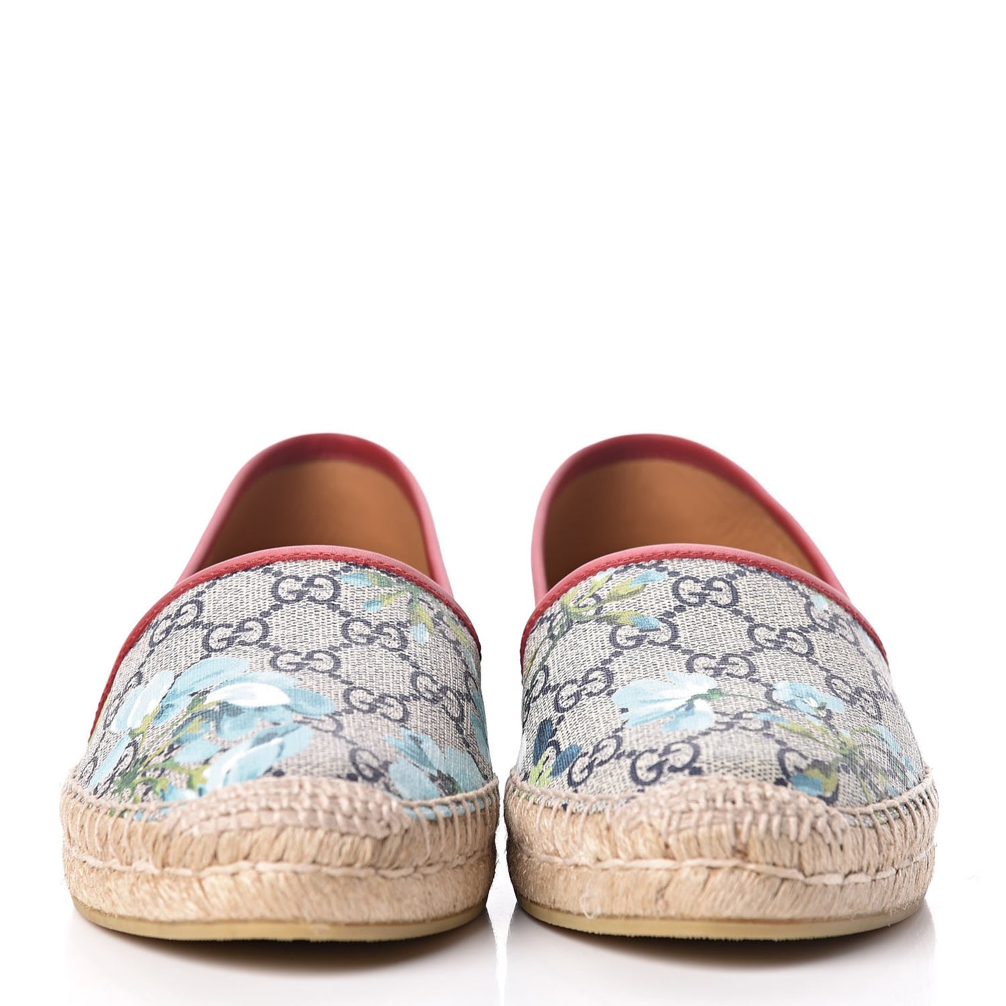 GG Supreme Monogram Blooms Espadrilles 38.5 Beige Blue Navy Hibiscus Red