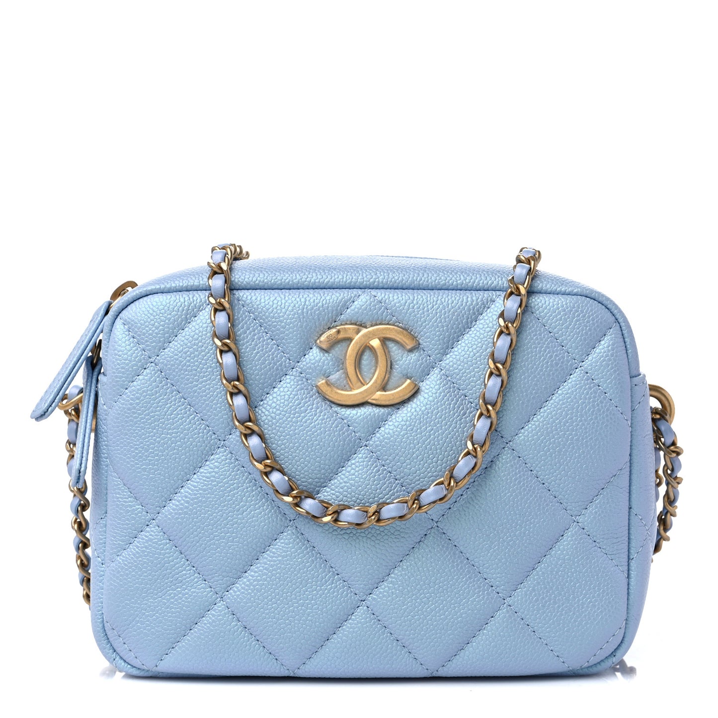 Iridescent Caviar Quilted Mini My Perfect Camera Case Light Blue
