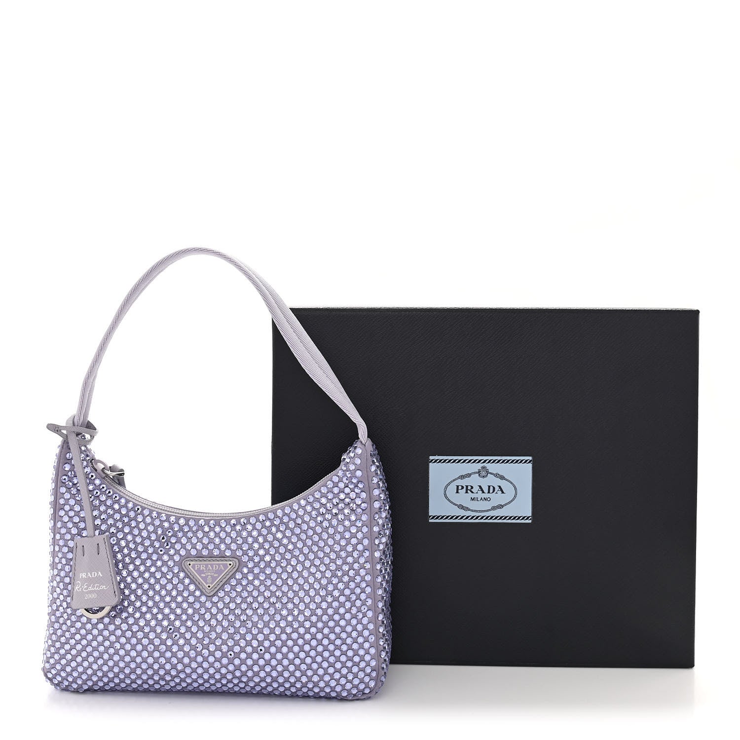 Prada Satin Crystal Mini Re-Edition 2000 Bag Glicine 12 of 12