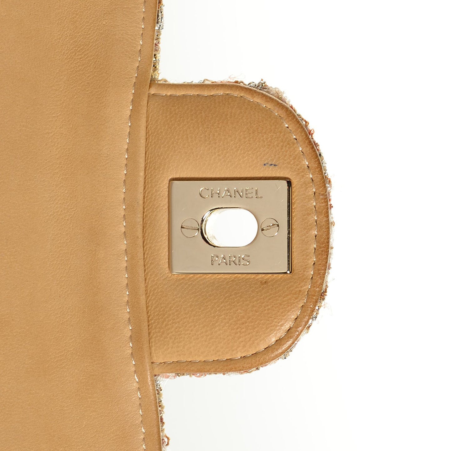 Tweed Quilted Medium Double Flap Brown Gold