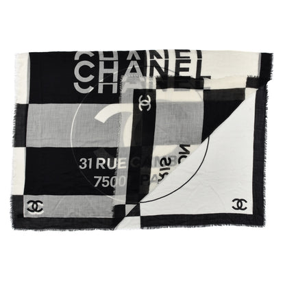 Chanel Cashmere CC Fringe Scarf Black White 2 of 4