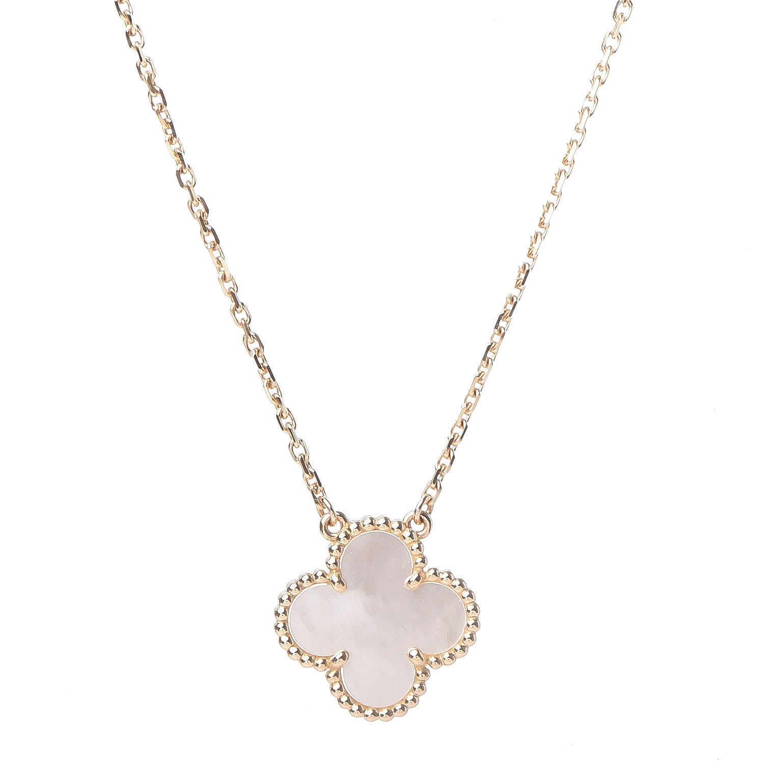 Van Cleef & Arpels 18K Yellow Gold Mother of Pearl Vintage Alhambra Pendant Necklace 4 of 8