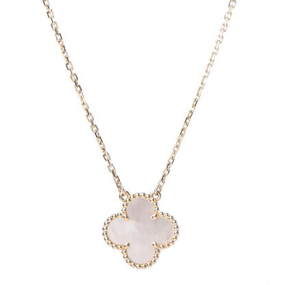 Van Cleef & Arpels 18K Yellow Gold Mother of Pearl Vintage Alhambra Pendant Necklace 4 of 8