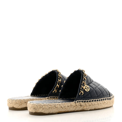 Chanel Lambskin Quilted CC Chain Espadrille Mules 36 Black Navy 4 of 9