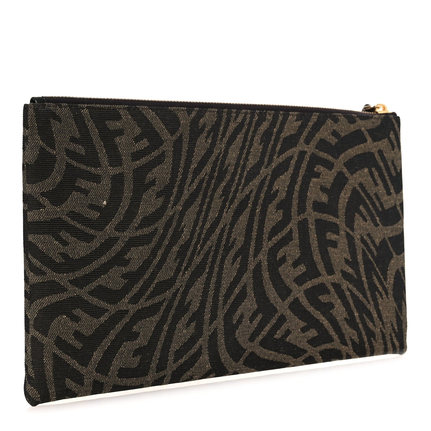 X SARAH COLEMAN Fabric Jacquard Vitello King FF Vertigo Medium Flat Pouch Tobacco Moro Black