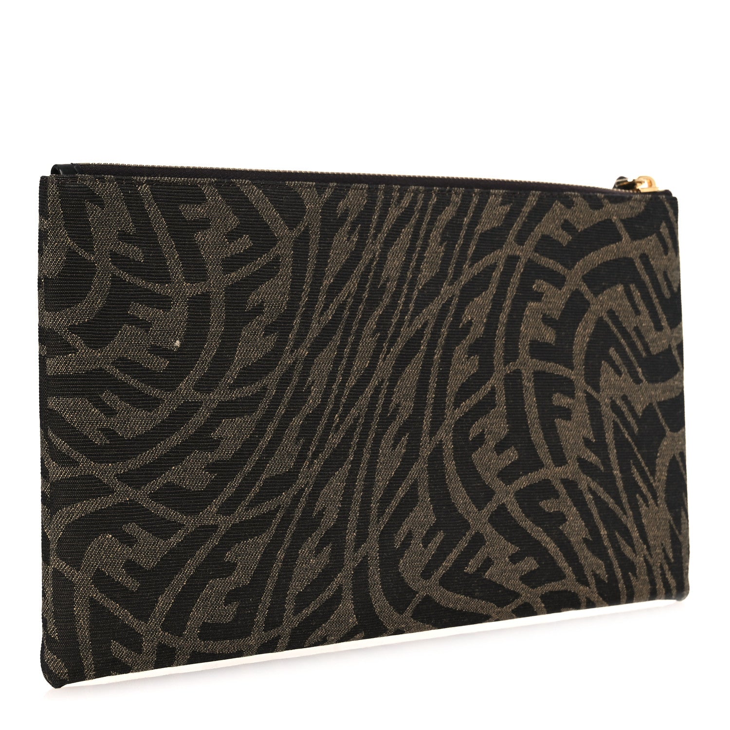 Fendi X SARAH COLEMAN Fabric Jacquard Vitello King FF Vertigo Medium Flat Pouch Tobacco Moro Black 3 of 9