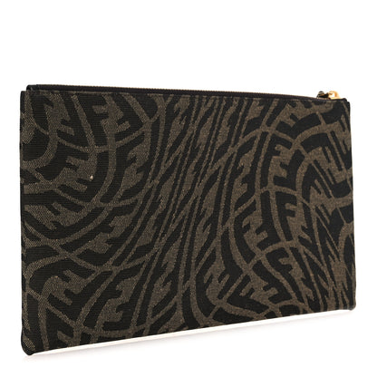 Fendi X SARAH COLEMAN Fabric Jacquard Vitello King FF Vertigo Medium Flat Pouch Tobacco Moro Black 3 of 9