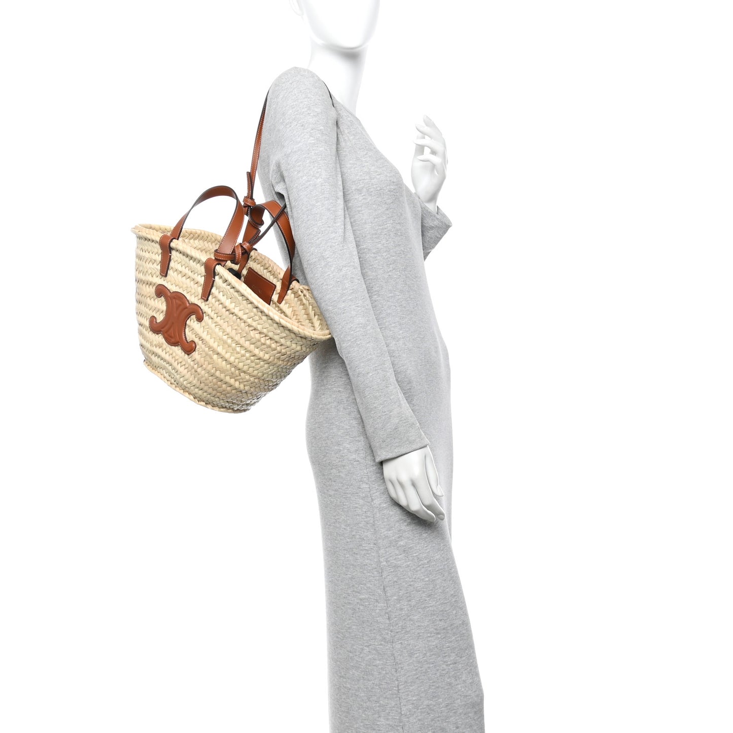 Palm Leaf Calfskin Triomphe Teen Panier Tan