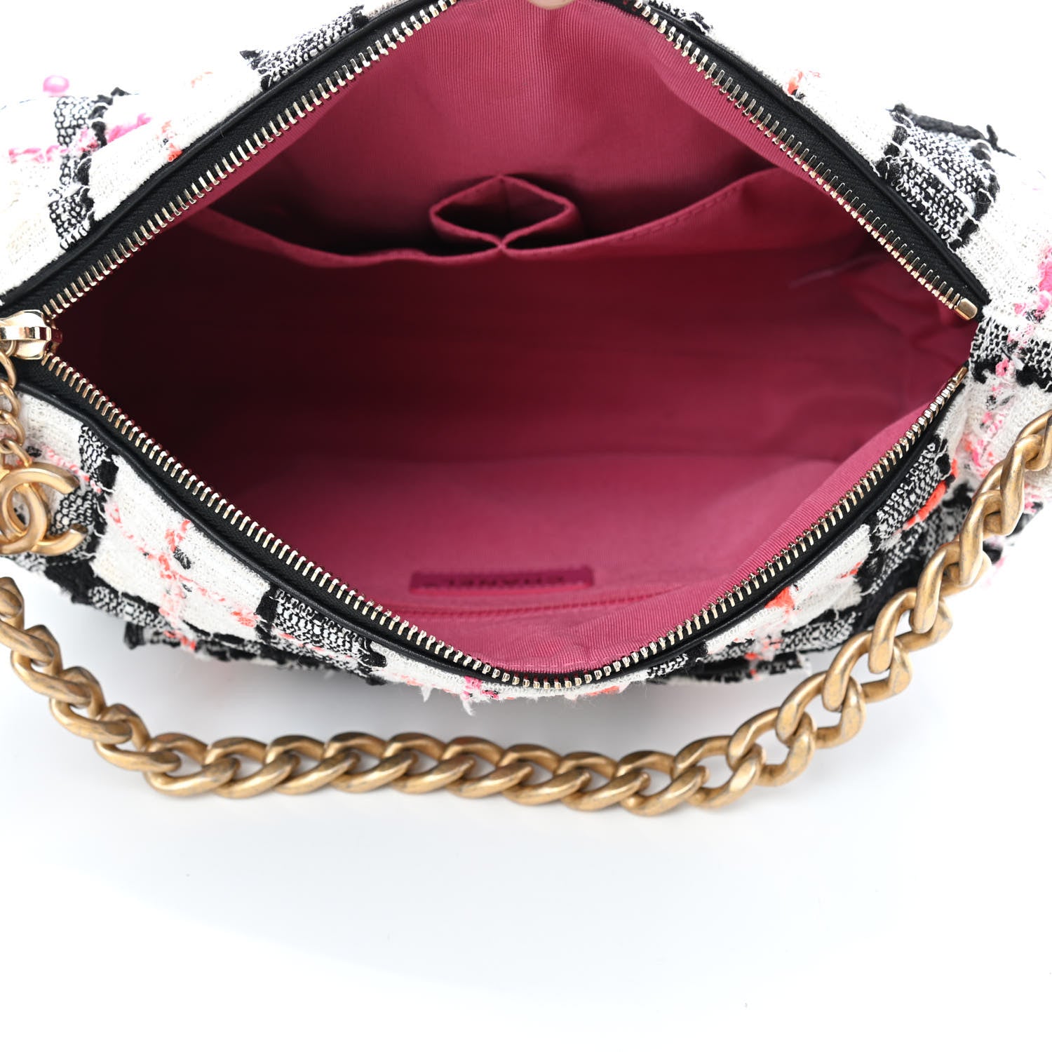 Chanel Tweed Calfskin Signe Hobo Coral White Black 5 of 15