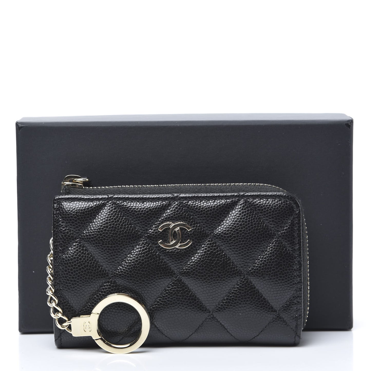 Caviar Quilted Zipped Key Holder Case Black