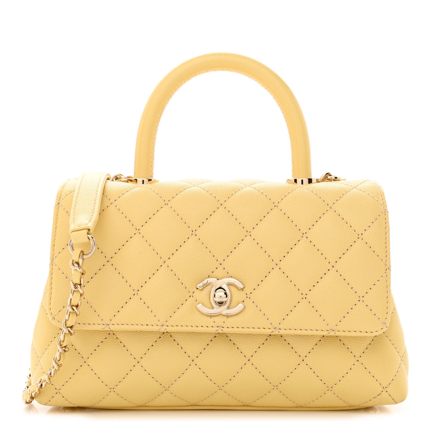 Caviar Quilted Mini Coco Handle Flap Yellow