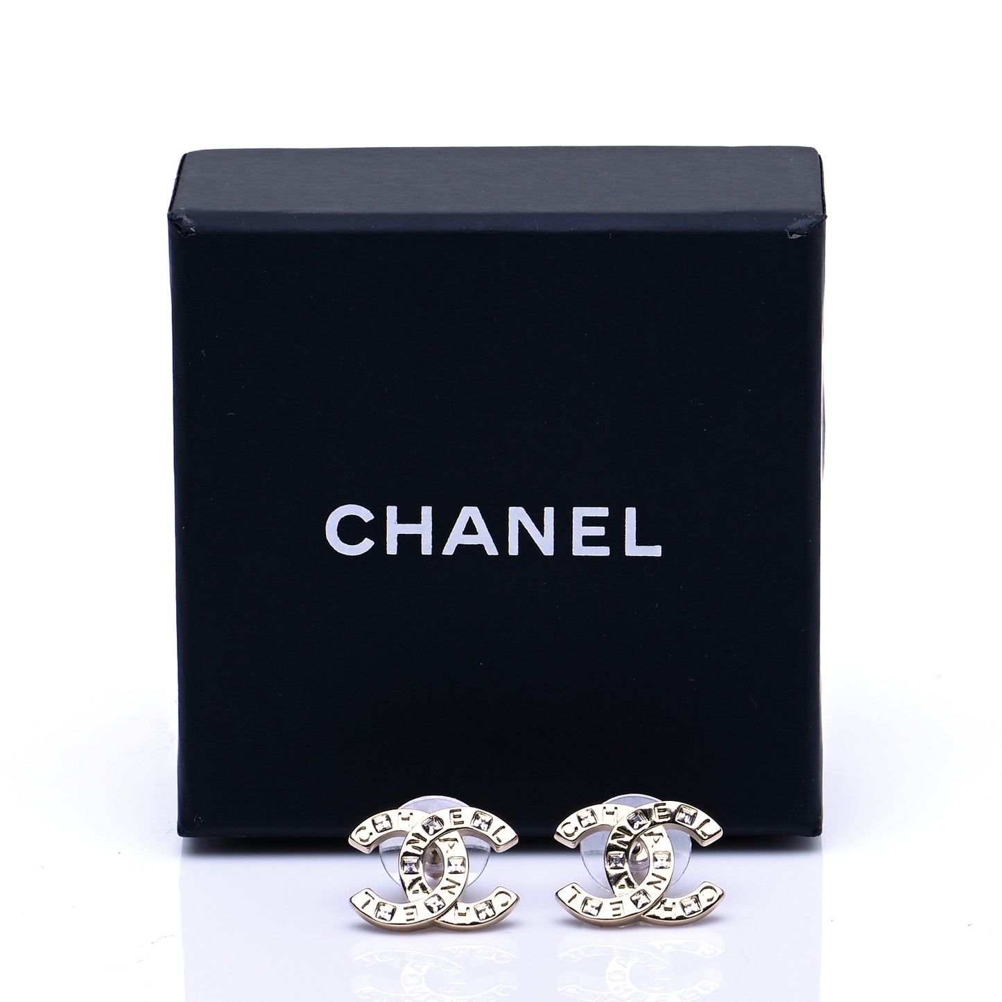 Crystal Metal CC Paris Button Stud Earrings Gold
