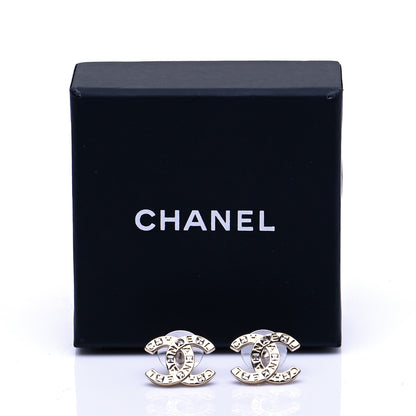 Chanel Crystal Metal CC Paris Button Stud Earrings Gold 5 of 5