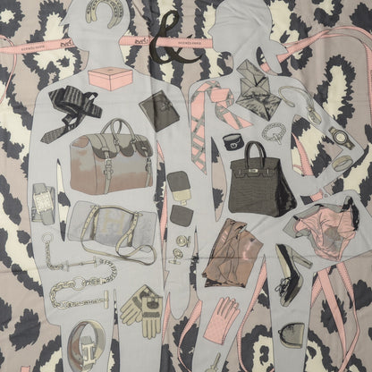 Hermes Cashmere Silk Monsieur Et Madame Shawl 140 Gris Acier Gris Perle Rose Pale 1 of 6
