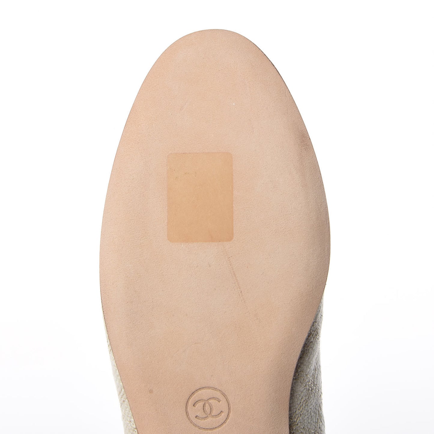 Toile Oily Calfskin CC Cap Toe Ballerina Flats 36 Light Beige Blue