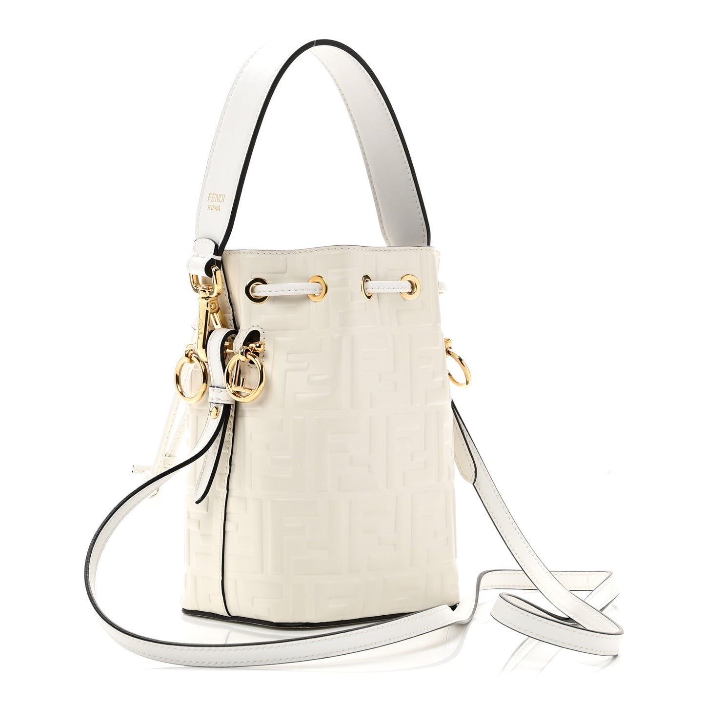 Vitello Liberty F Embossed Mini Mon Tresor Bucket Bag White