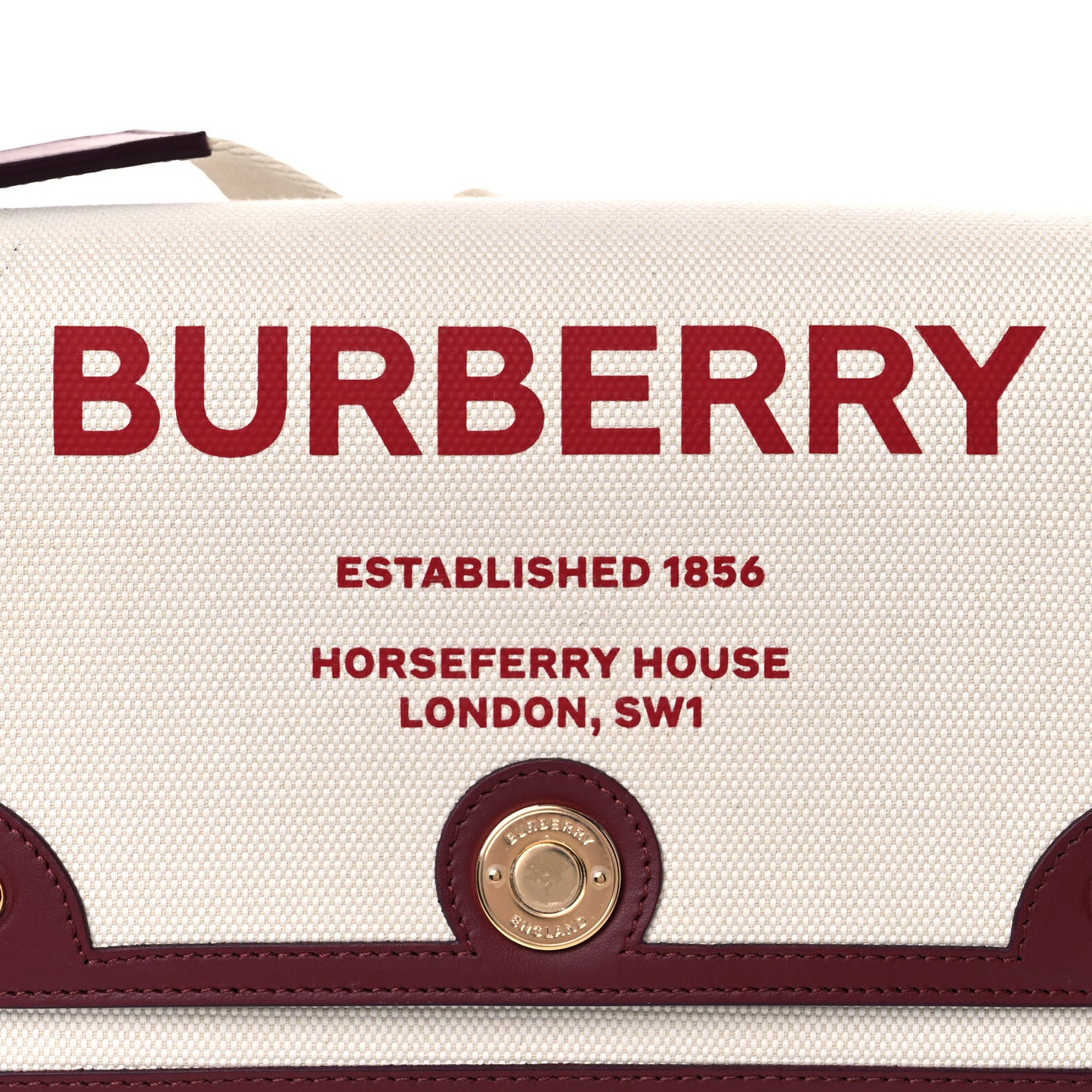 Canvas Horseferry Print Note Crossbody Bag Natural Tan Fiery Red