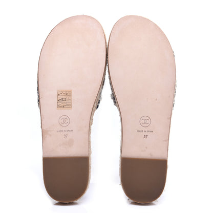 Chanel Lambskin Quilted CC Espadrille Slip On Sandals 37 Navy 9 of 12